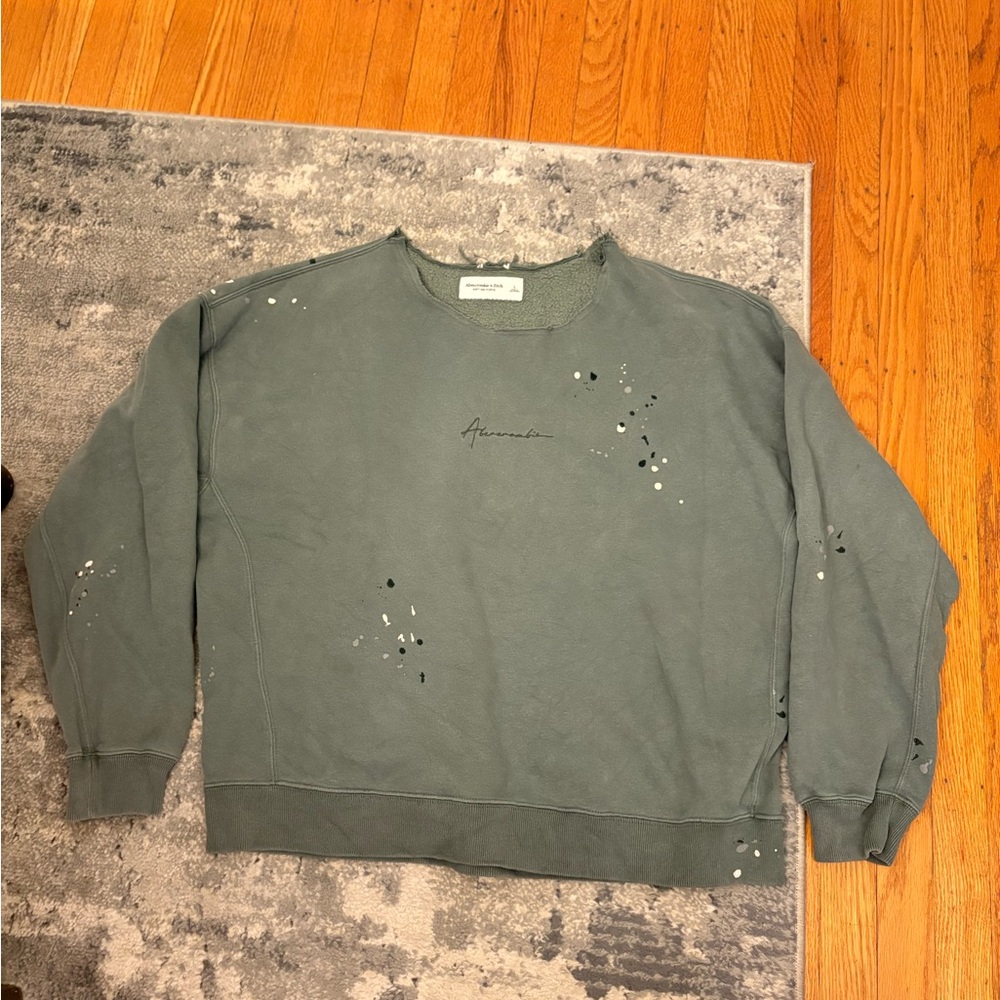 Abercrombie & Fitch Distressed Sweatshirt, Dark Green, Women’s Large